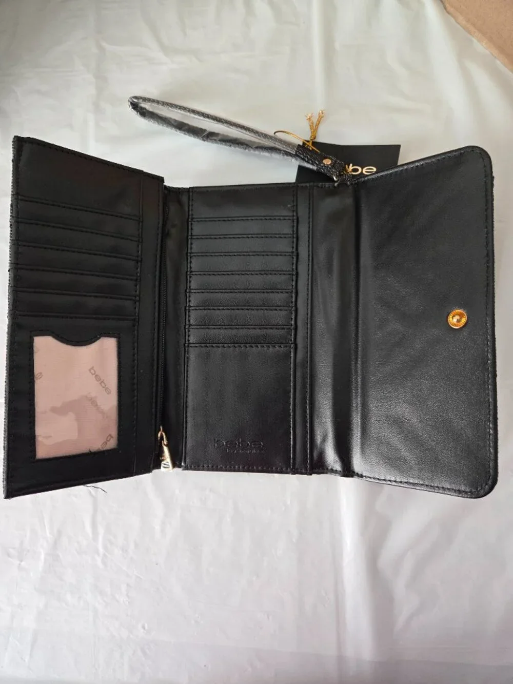 bebe Los Angeles Black Quilted Wallet Wristlet NWT Gold Hardware